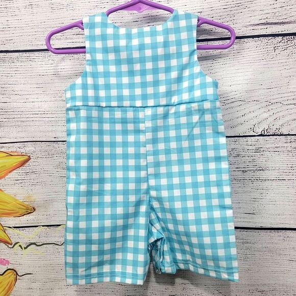 Pink Bunny Smock Turquoise Gingham Romper 3-6 Months - Picture 6 of 6